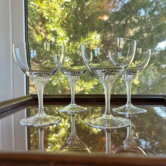 Vintage Twisted Stem Crystal American Cut Roberto Water & Coupe Glasses Set 8 - Picture 14 of 15